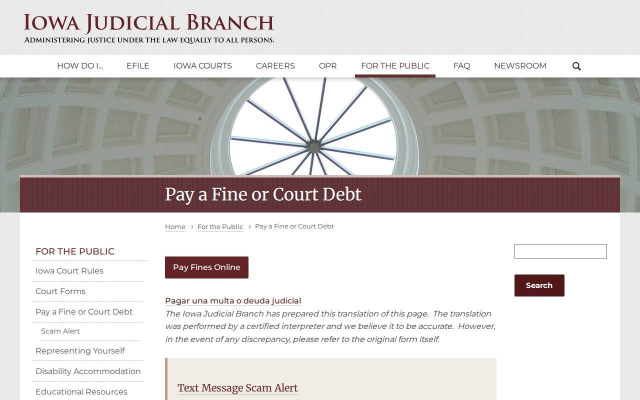 Iowa Judicial Branch fine payment instructions used for Fremont County traffic cases