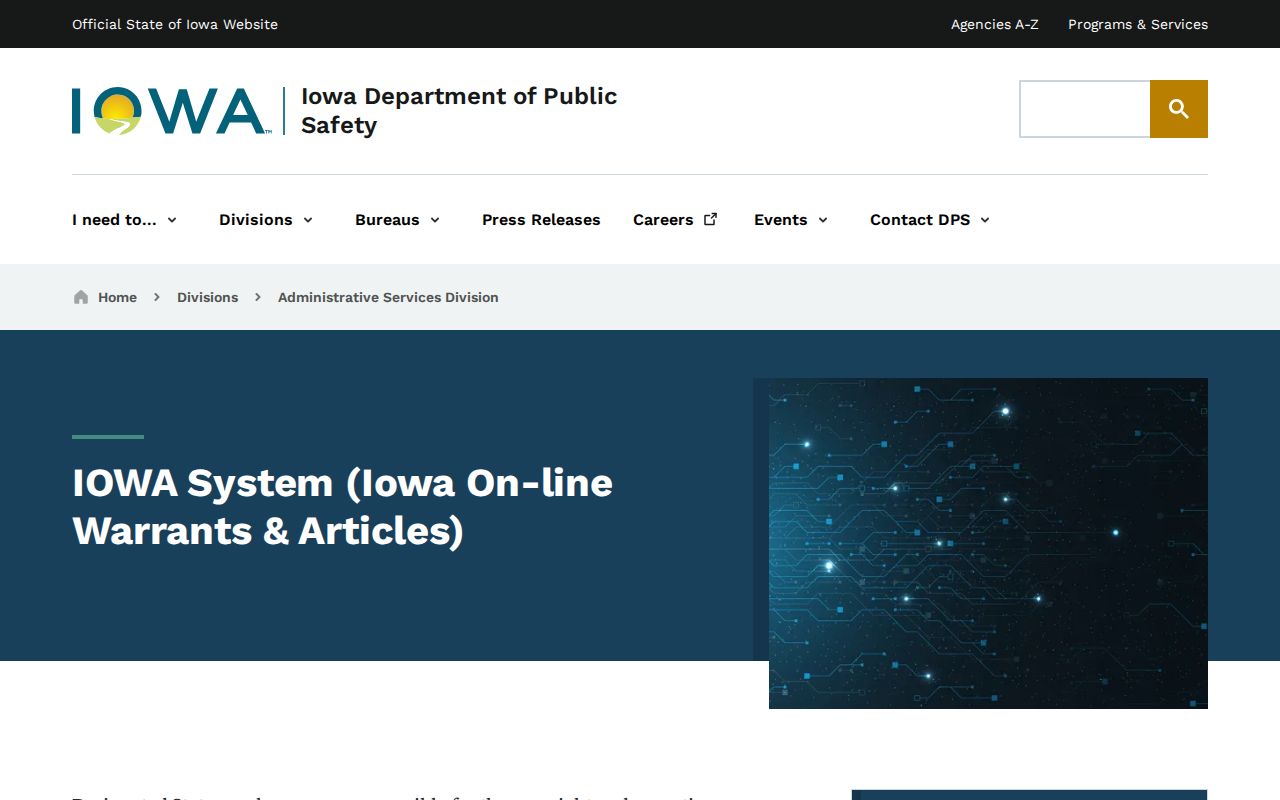 Fremont County outstanding warrant network description from Iowa DPS