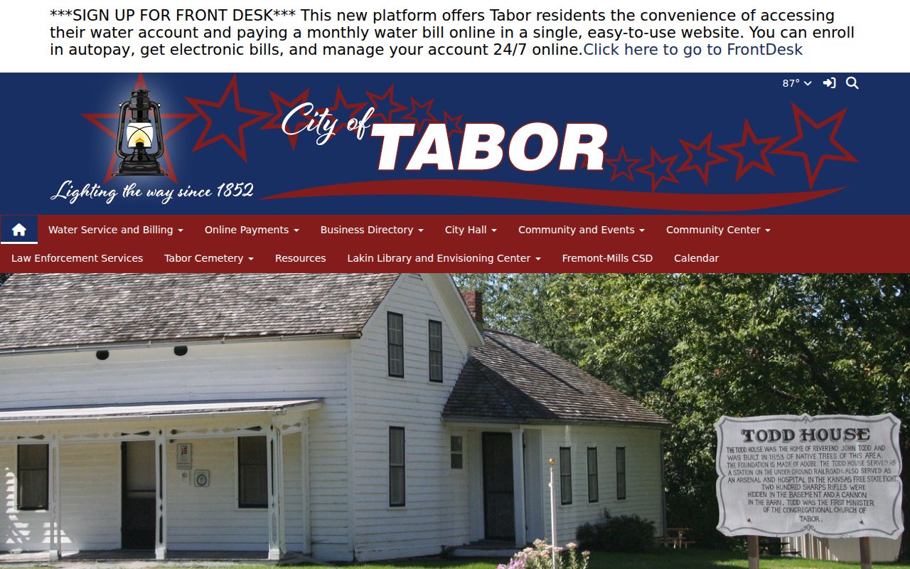 Official City of Tabor website used for local government routing